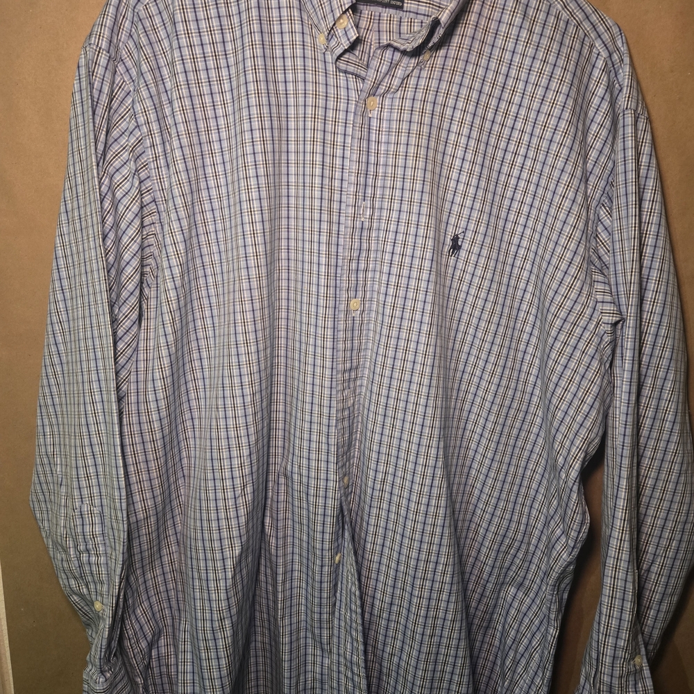 Ralph Lauren Men's Blue Plaid Button Down Shirt